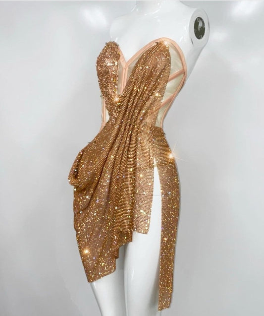 Vestido corto ajustado con escote corazón, sexy, dorado, para fiesta de bienvenida y cumpleaños, ED03495