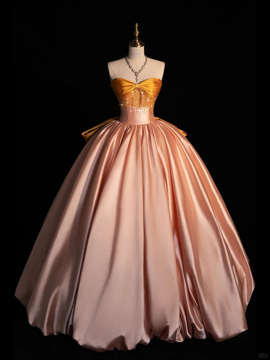 Vestido de novia largo, elegante, sin tirantes, corte A, color rosa ruborizado, para quinceañeras, ED03550