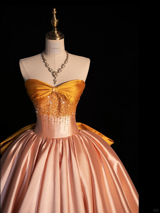 Vestido de novia largo, elegante, sin tirantes, corte A, color rosa ruborizado, para quinceañeras, ED03550