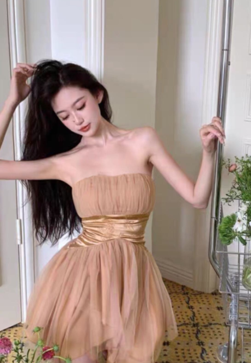Vestido de graduación champán sin tirantes, elegante, corte A, corto, para cumpleaños y fiesta, ED03555