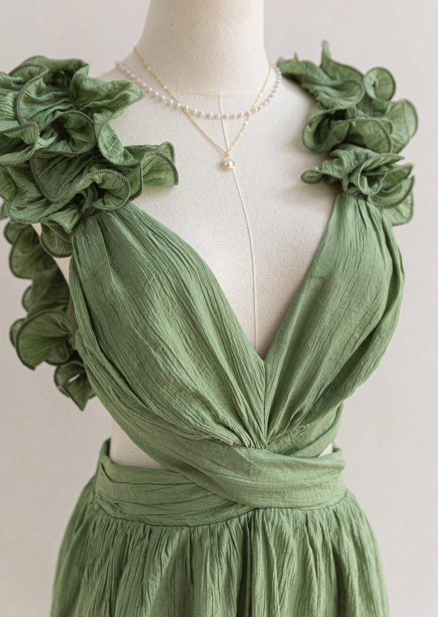 Impresionante vestido verde de fiesta de octavo grado, corte A, escote en V, espalda descubierta, vestido de cumpleaños, bonito vestido de cóctel ED03556