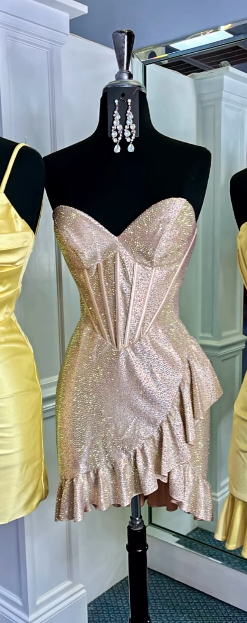 Vestido corto con escote en forma de corazón y brillo para 18 cumpleaños, ideal para el regreso a casa, ED03557
