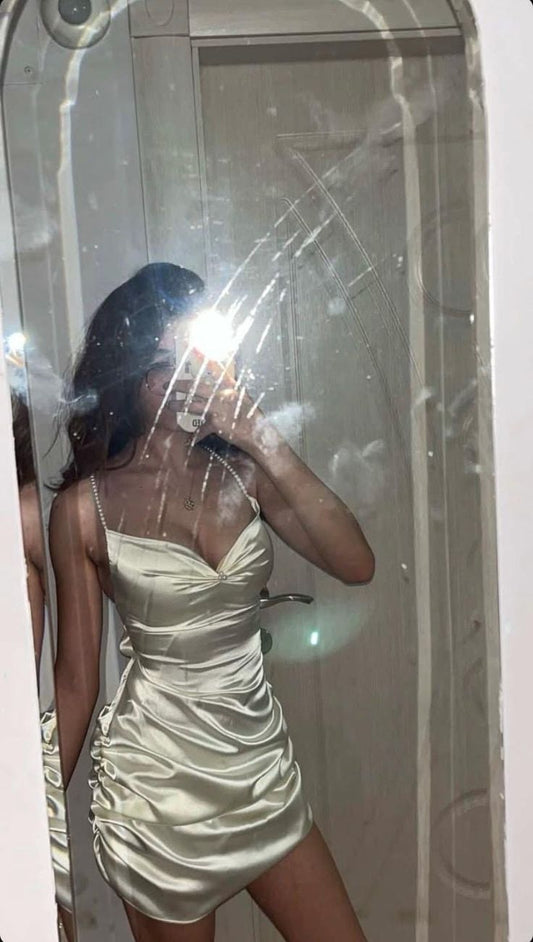 Vestido de fiesta corto de satén con tirantes finos, vestido de cumpleaños a la moda, vestido sexy para regreso a casa ED03565