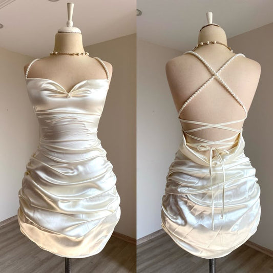 Vestido de fiesta corto de satén con tirantes finos, vestido de cumpleaños a la moda, vestido sexy para regreso a casa ED03565
