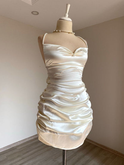 Vestido de fiesta corto de satén con tirantes finos, vestido de cumpleaños a la moda, vestido sexy para regreso a casa ED03565