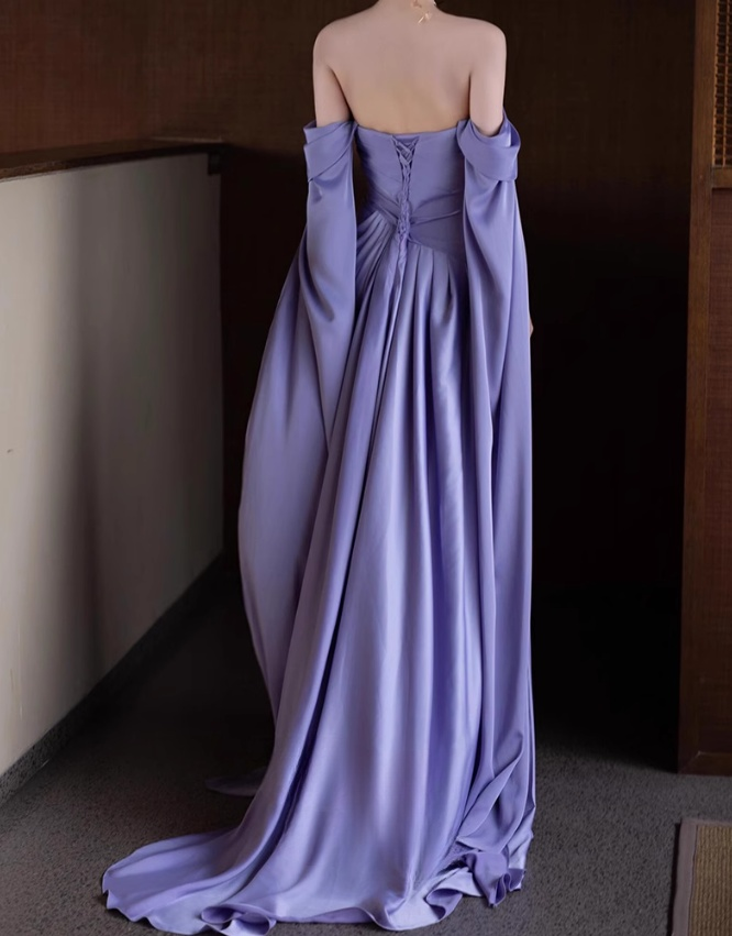 Royal Purple A-Line Off Shoulder Satin Long Prom Dress Formal Evening Dress Wedding DressED046