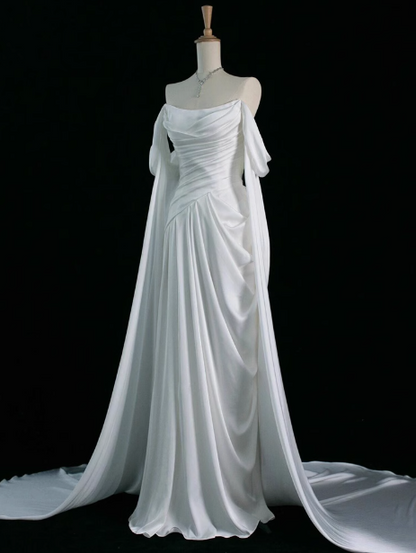 Royal Purple A-Line Off Shoulder Satin Long Prom Dress Formal Evening Dress Wedding DressED046