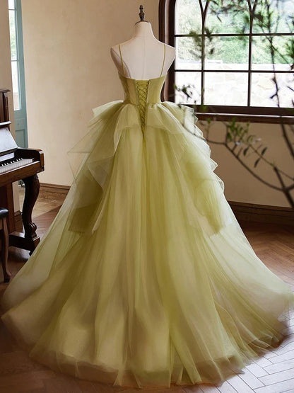 Vestido de fiesta largo de tul verde con escote corazón y corte en A, vestido de noche verde ED052