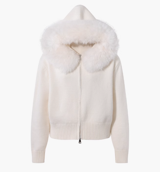 2025 New Style Fashion Hooded Fur Collar Zipper Loose Sweater ED0544