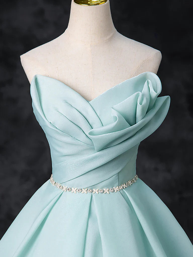 Vestido de fiesta largo azul con cuentas y corte en A, vestido formal largo azul ED0574