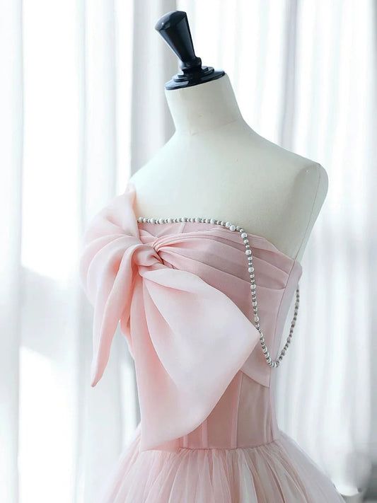 Vestido de fiesta largo de organza rosa con corte en A, vestido formal largo rosa ED0591