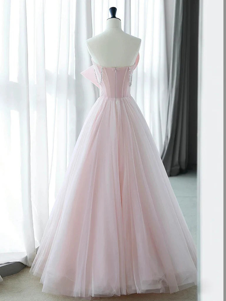 Vestido de fiesta largo de organza rosa con corte en A, vestido formal largo rosa ED0591