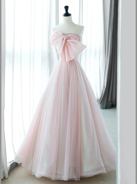 Vestido de fiesta largo de organza rosa con corte en A, vestido formal largo rosa ED0591