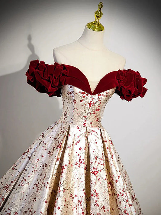 Vestido de fiesta largo de satén color champán con hombros descubiertos y corte en A, vestido formal largo color champán ED0597