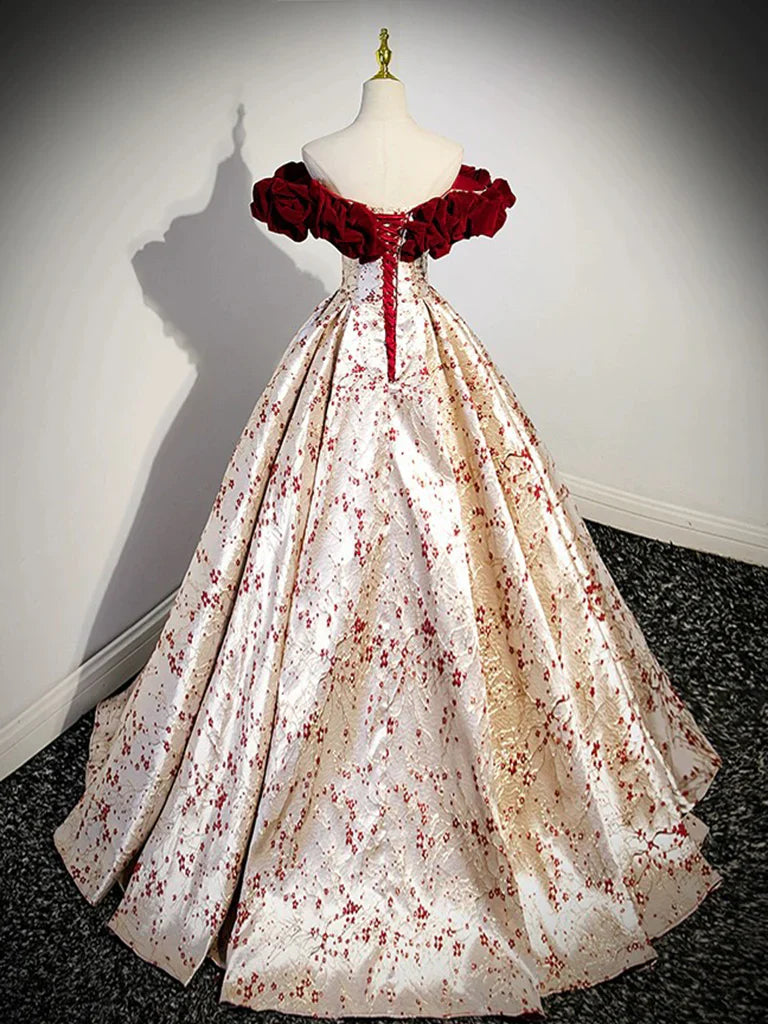 Vestido de fiesta largo de satén color champán con hombros descubiertos y corte en A, vestido formal largo color champán ED0597