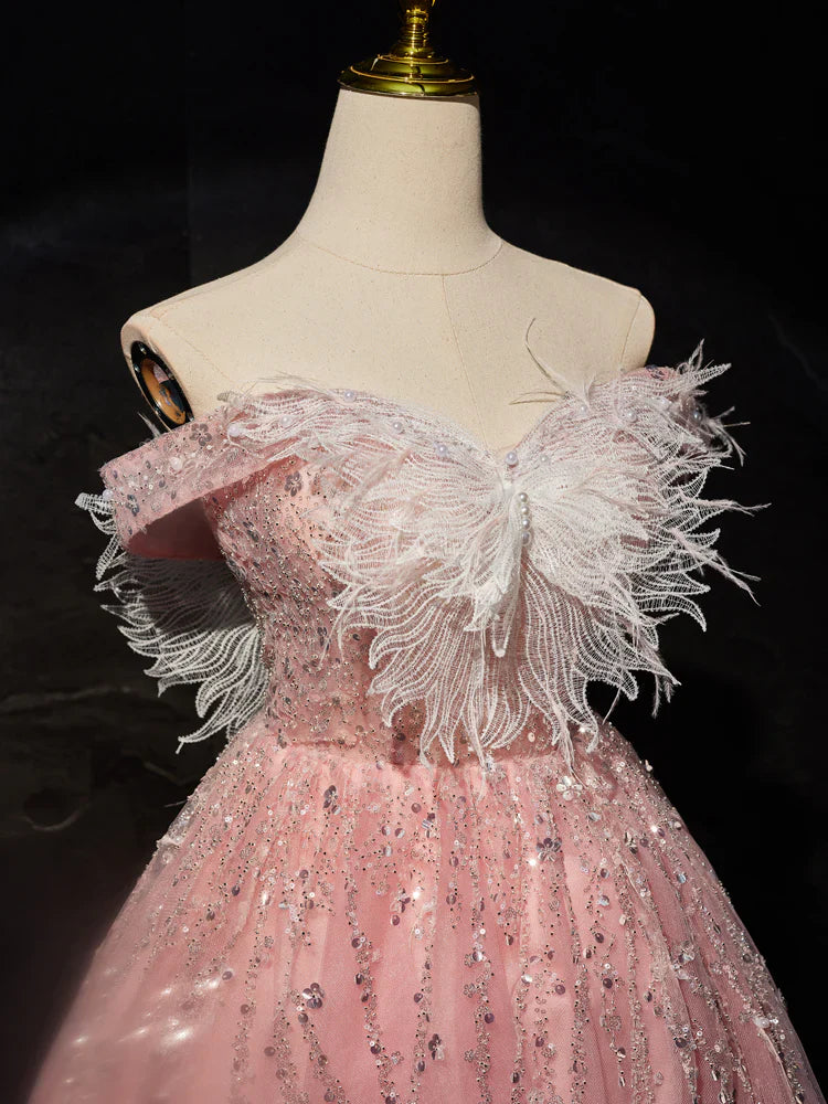 Vestido de fiesta corto de tul con encaje rosa, corte A, vestido de cóctel rosa ED0614