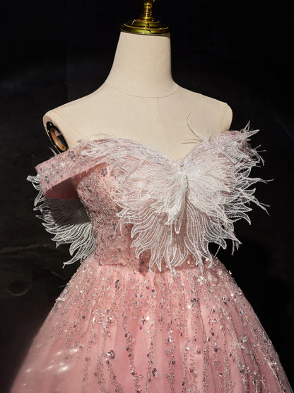 Vestido de fiesta corto de tul con encaje rosa, corte A, vestido de cóctel rosa ED0614