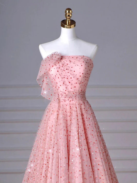 Vestido de fiesta largo de tul rosa con corte en A, vestido formal largo rosa ED0622