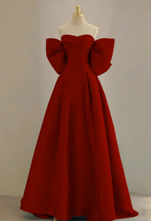 Vestido de fiesta largo de satén burdeos con escote corazón y corte en A, vestido formal largo burdeos ED0626