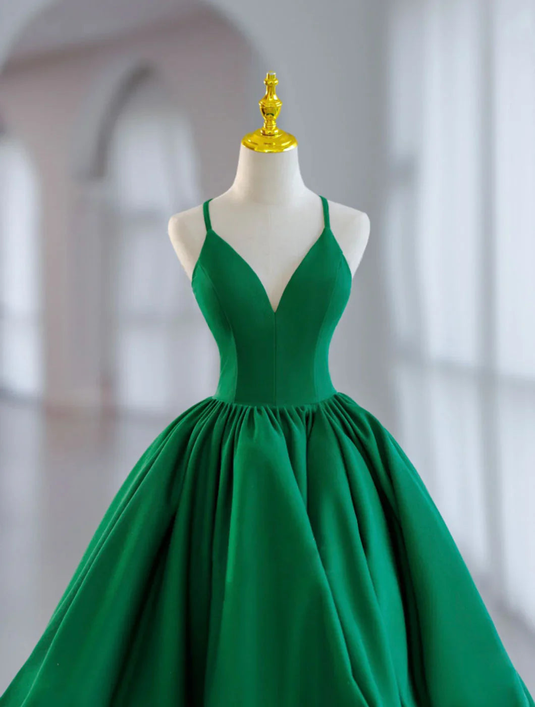 Vestido de fiesta verde satinado con escote en V, vestidos de noche formales verdes ED0633