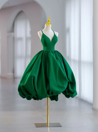 Vestido de fiesta verde satinado con escote en V, vestidos de noche formales verdes ED0633
