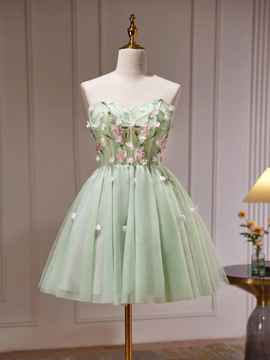 Green A-Line Tulle Short Prom Dress, Cute Green Homecoming Dresses ED0635
