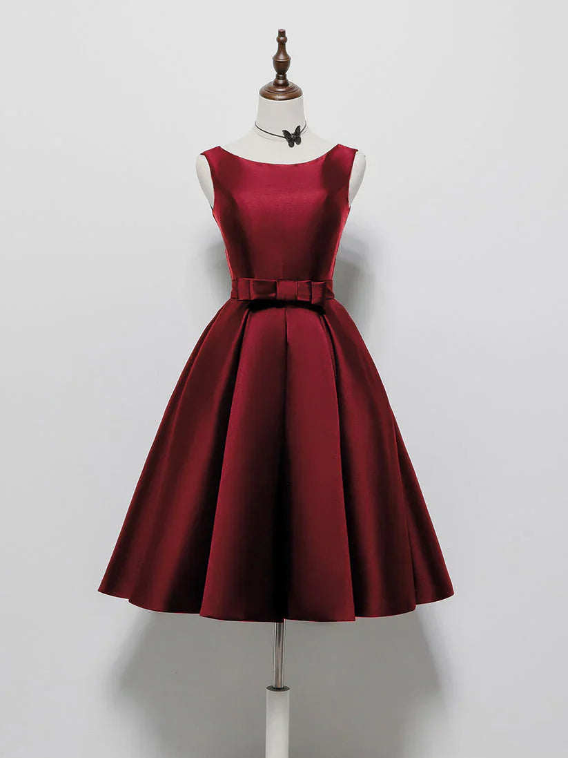 Vestido de fiesta corto de satén negro, corte A, sencillo, vestido de bienvenida negro ED0637