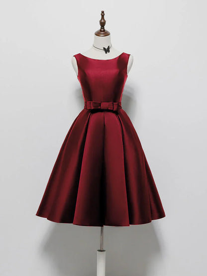 Vestido de fiesta corto de satén negro, corte A, sencillo, vestido de bienvenida negro ED0637