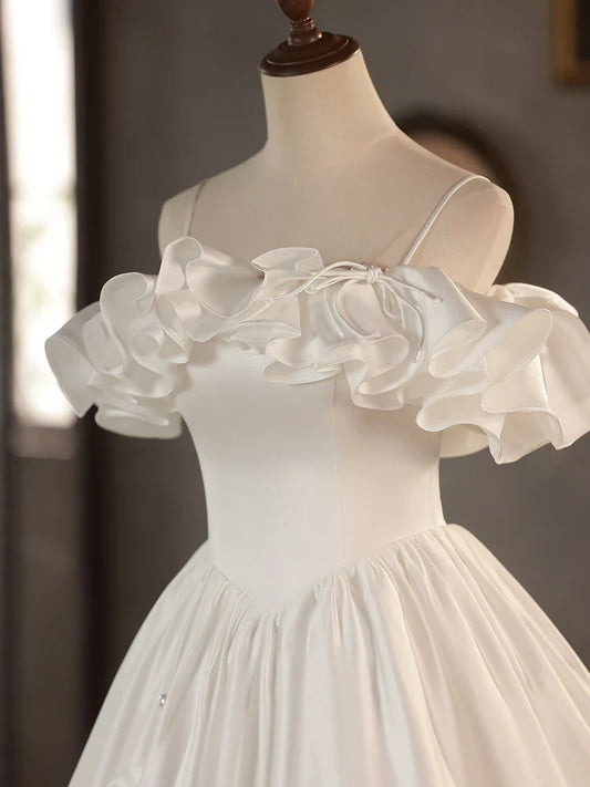 Vestido de fiesta retro de corte A, largo hasta la rodilla, color marfil, vestido de fiesta de boda blanco ED0638