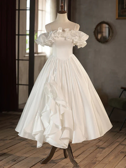 Vestido de fiesta retro de corte A, largo hasta la rodilla, color marfil, vestido de fiesta de boda blanco ED0638