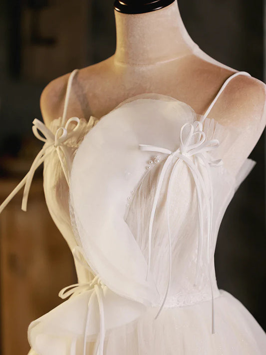 Vestido de fiesta corto de tul beige con corte en A, bonito vestido de bienvenida beige ED0646