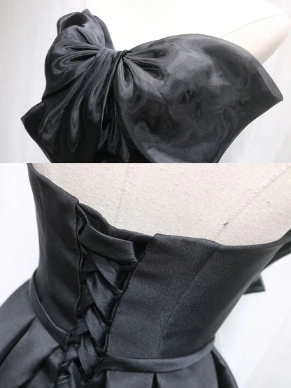Vestido de fiesta corto de satén y tul negro, vestido de bienvenida negro ED0651