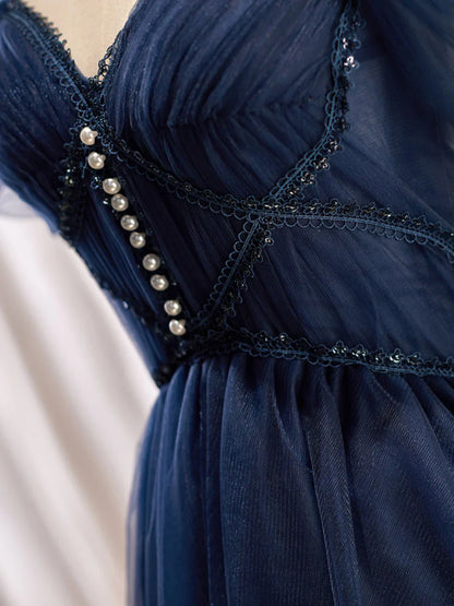 Vestidos de fiesta cortos azul oscuro de corte A, vestido de bienvenida azul oscuro ED0653