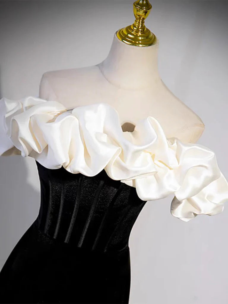 Vestido de fiesta largo de sirena con hombros descubiertos, negro, vestido formal largo negro ED0670