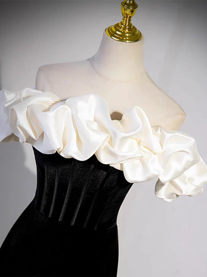 Vestido de fiesta largo de sirena con hombros descubiertos, negro, vestido formal largo negro ED0670