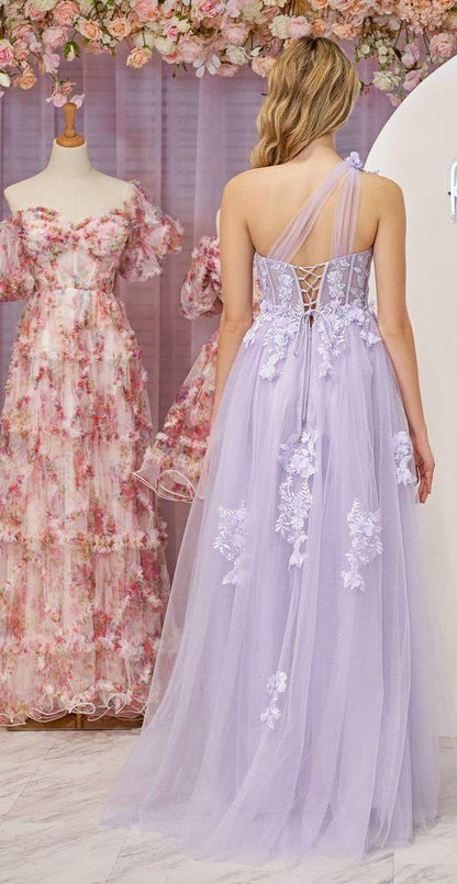 Vestido de fiesta negro de tul con encaje y un solo hombro, corte A, vestido de noche largo negro ED0676