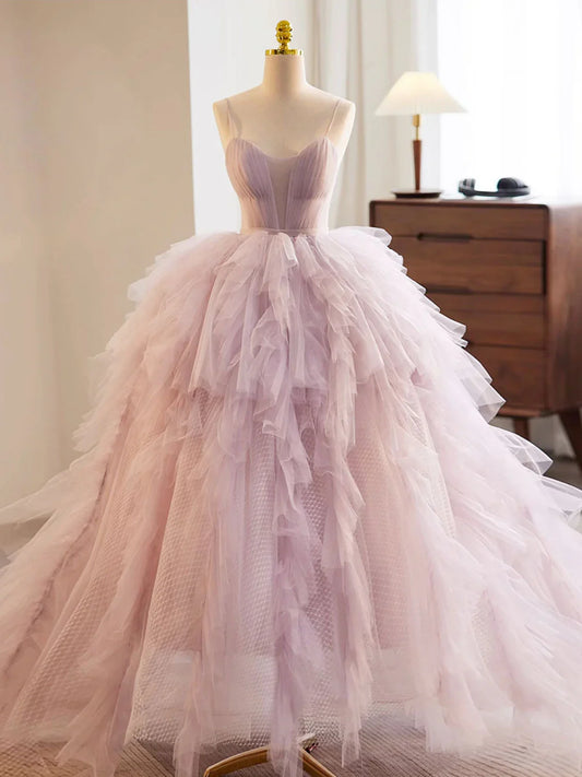 Vestido de fiesta largo de tul rosa con escote corazón y corte en A, vestido de noche rosa ED0687