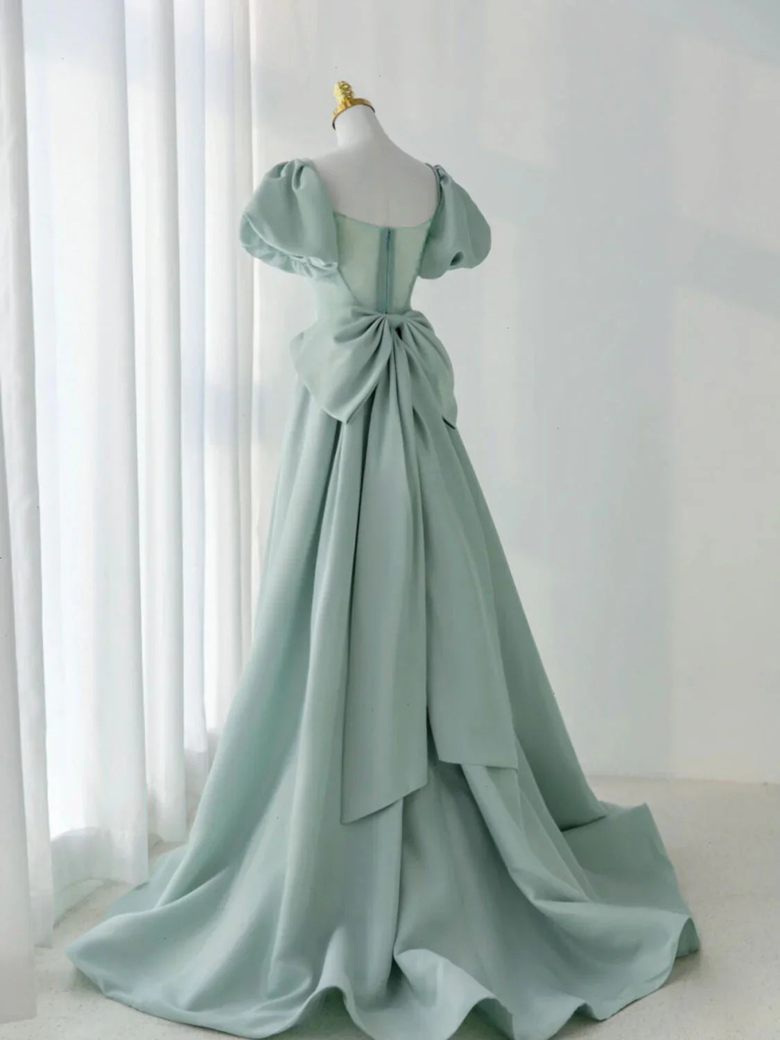 Vestidos de fiesta largos de satén verde con corte en A, vestidos de noche formales verdes ED0705