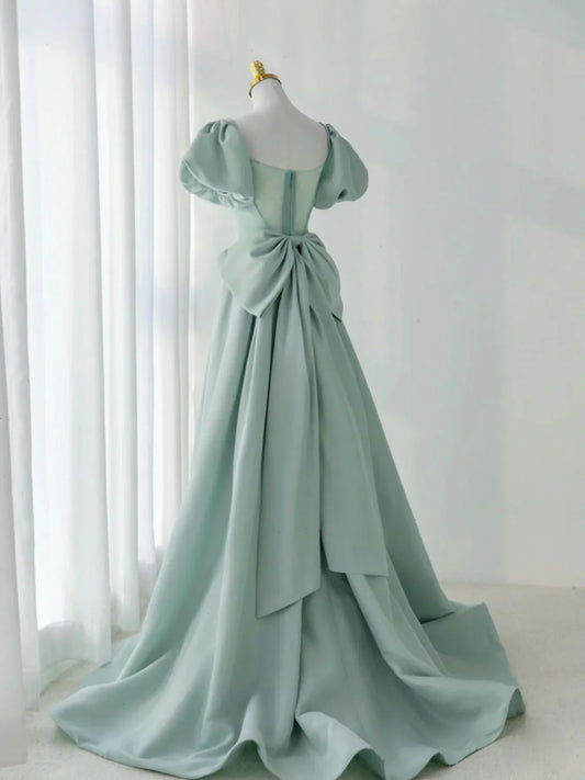 Vestidos de fiesta largos de satén verde con corte en A, vestidos de noche formales verdes ED0705