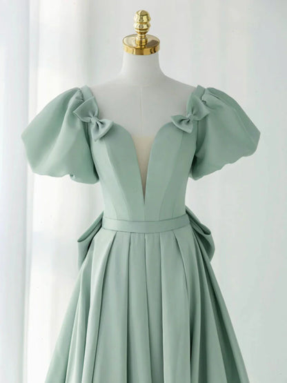 Vestidos de fiesta largos de satén verde con corte en A, vestidos de noche formales verdes ED0705