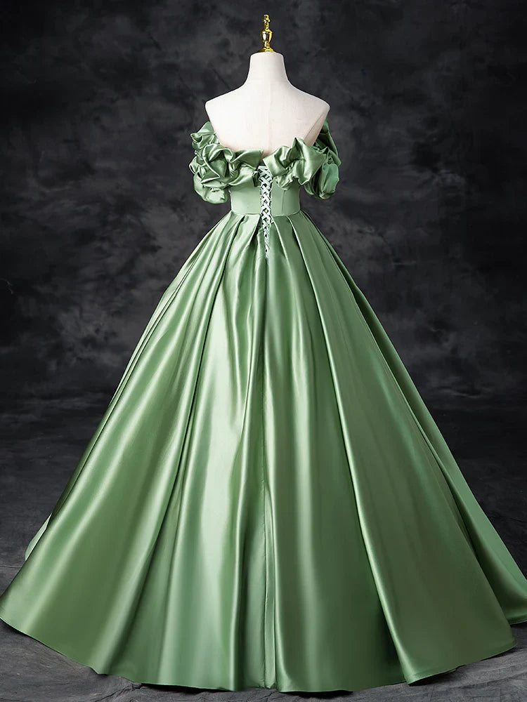 Vestido de fiesta largo de satén verde con corte en A, vestido de noche formal verde ED0720