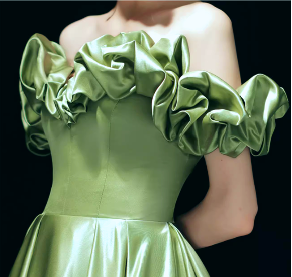 Vestido de fiesta largo de satén verde con corte en A, vestido de noche formal verde ED0720