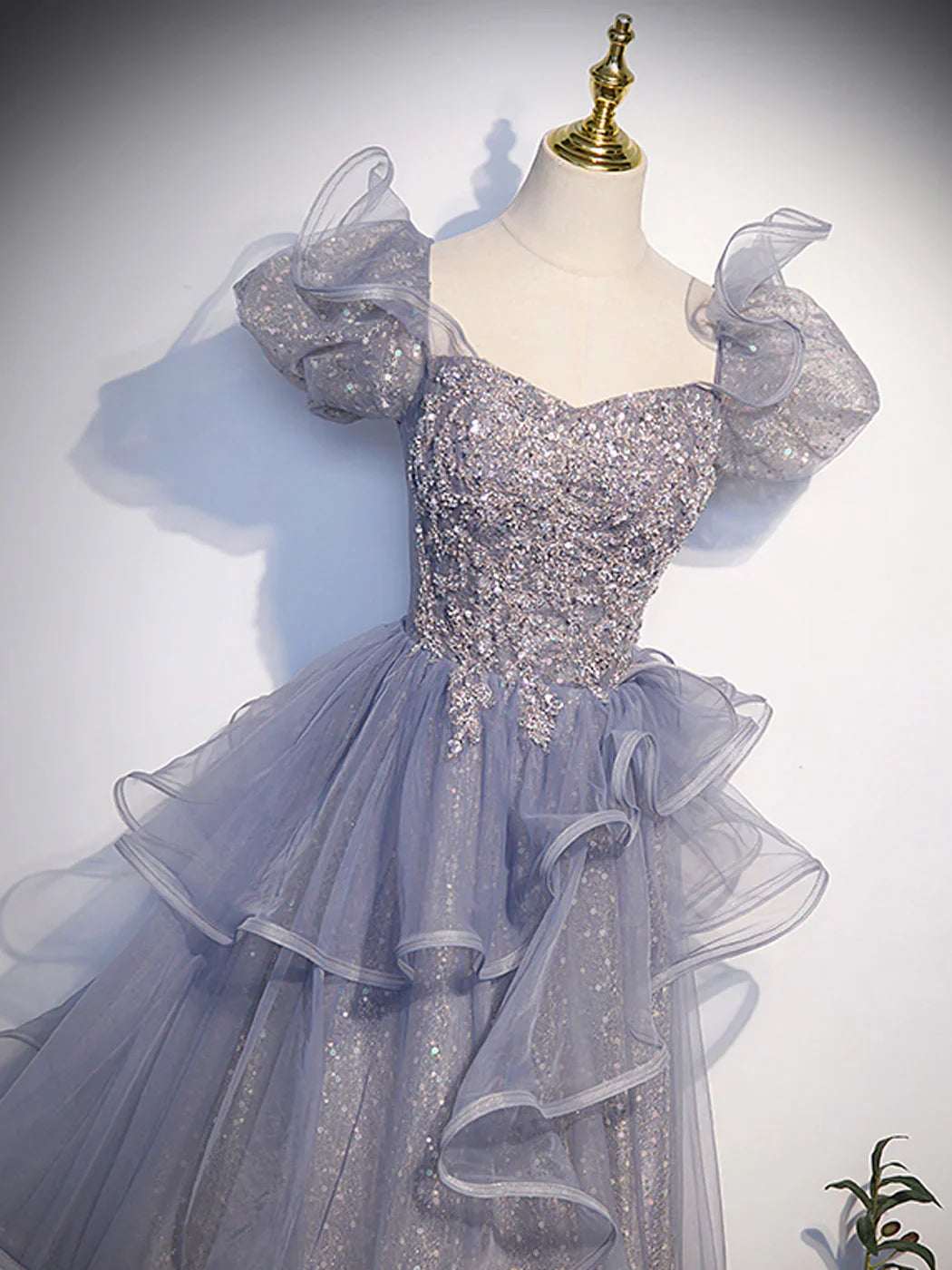 Vestido de fiesta largo de lentejuelas grises, corte A, tul con lentejuelas, vestidos de noche formales ED0727