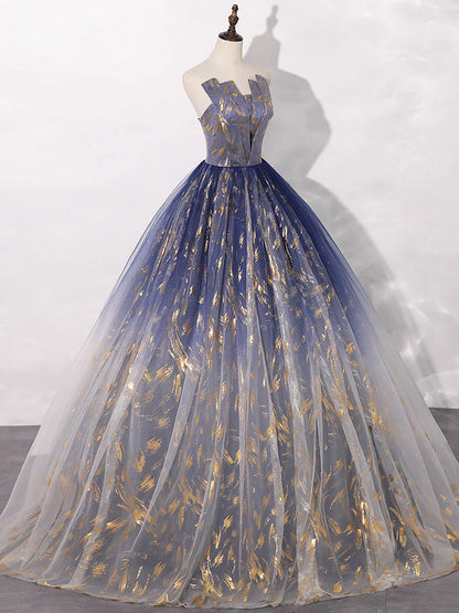 Vestido de fiesta largo de tul azul con corte en A, vestidos de noche largos de tul azul ED0739