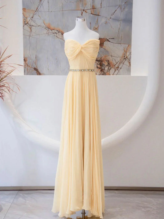 Vestido de fiesta largo de gasa con escote corazón y corte en A, vestido formal de noche de gasa ED0751