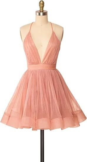 Vestido de fiesta corto negro con escote en V, sencillo, vestido de bienvenida negro ED0753