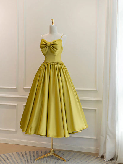 Vestido de fiesta corto sencillo de satén amarillo, vestido de dama de honor amarillo ED0754