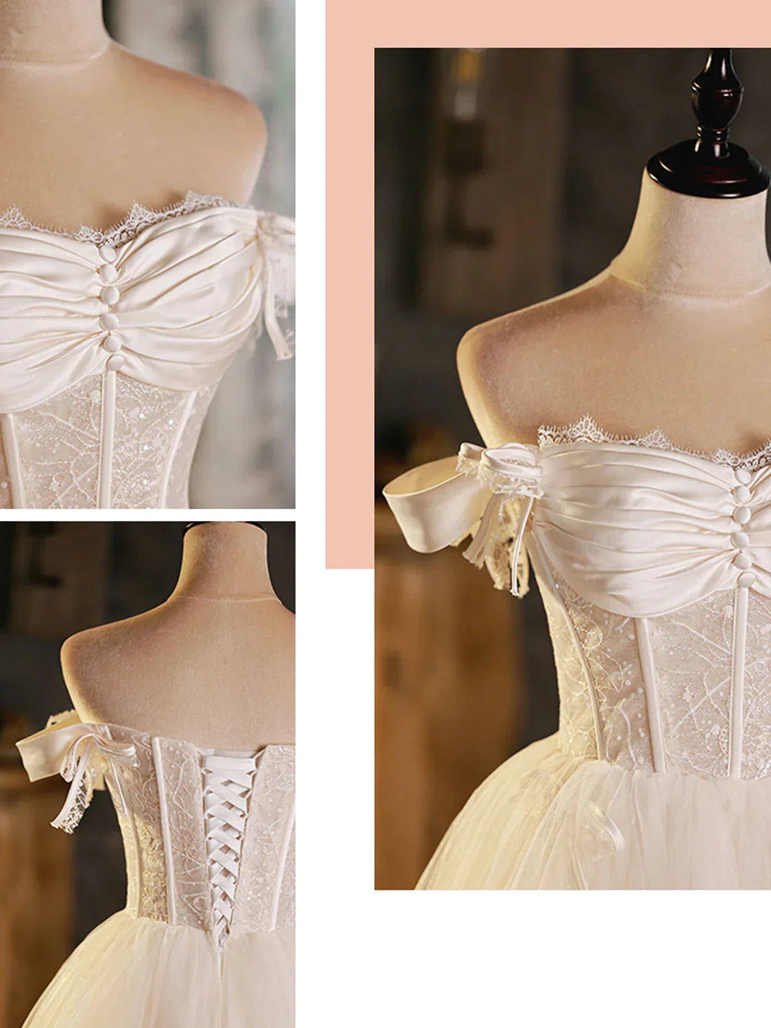 Vestido de fiesta corto de tul con escote corazón color marfil y encaje, vestido de fiesta de tul ED0756