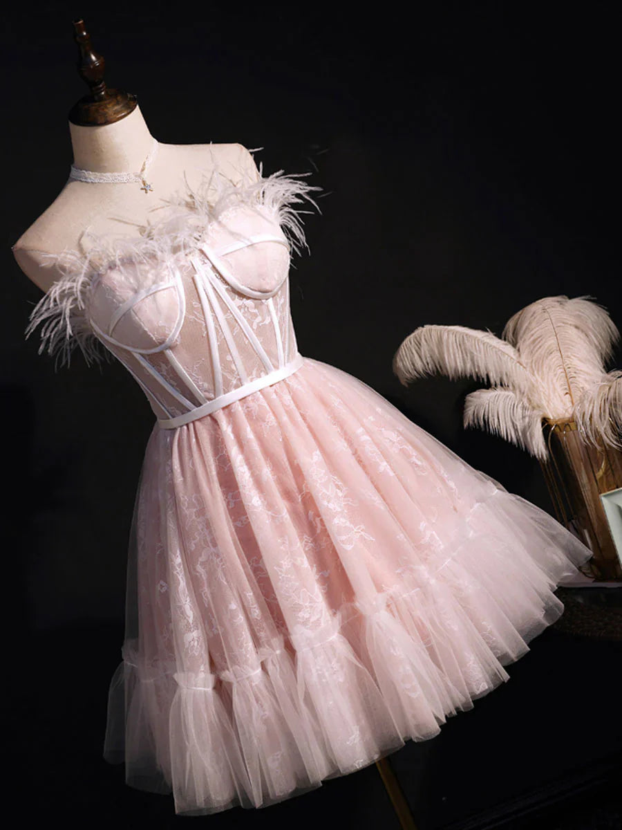 Vestido de fiesta corto de tul con escote corazón, color rosa, para regreso a casa, ED0757