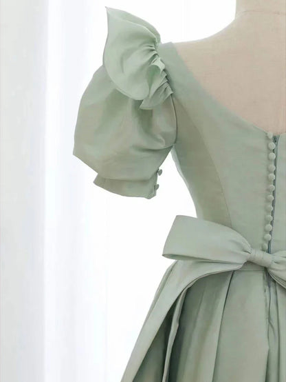 Vestido de fiesta corto de satén verde sencillo con escote en V, vestido de noche verde ED0763
